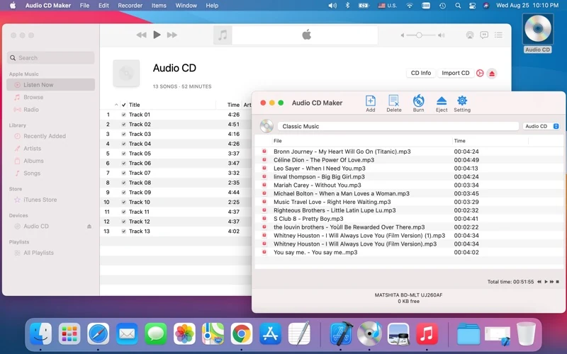 Official Audio CD Maker screenshot: example Audio CD shown alongside the app.