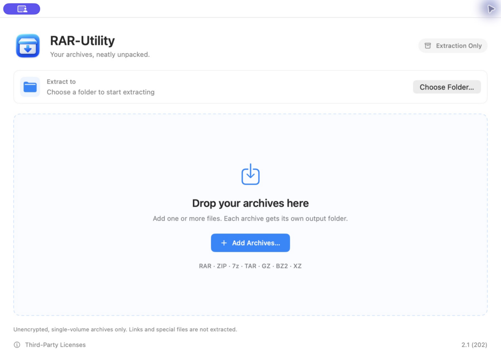 RAR-Utility 2.1 real English main window